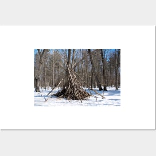 Wooden teepee in the woods Posters and Art